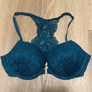 Teal Lace Push-Up Demi Bra 34B front-close
